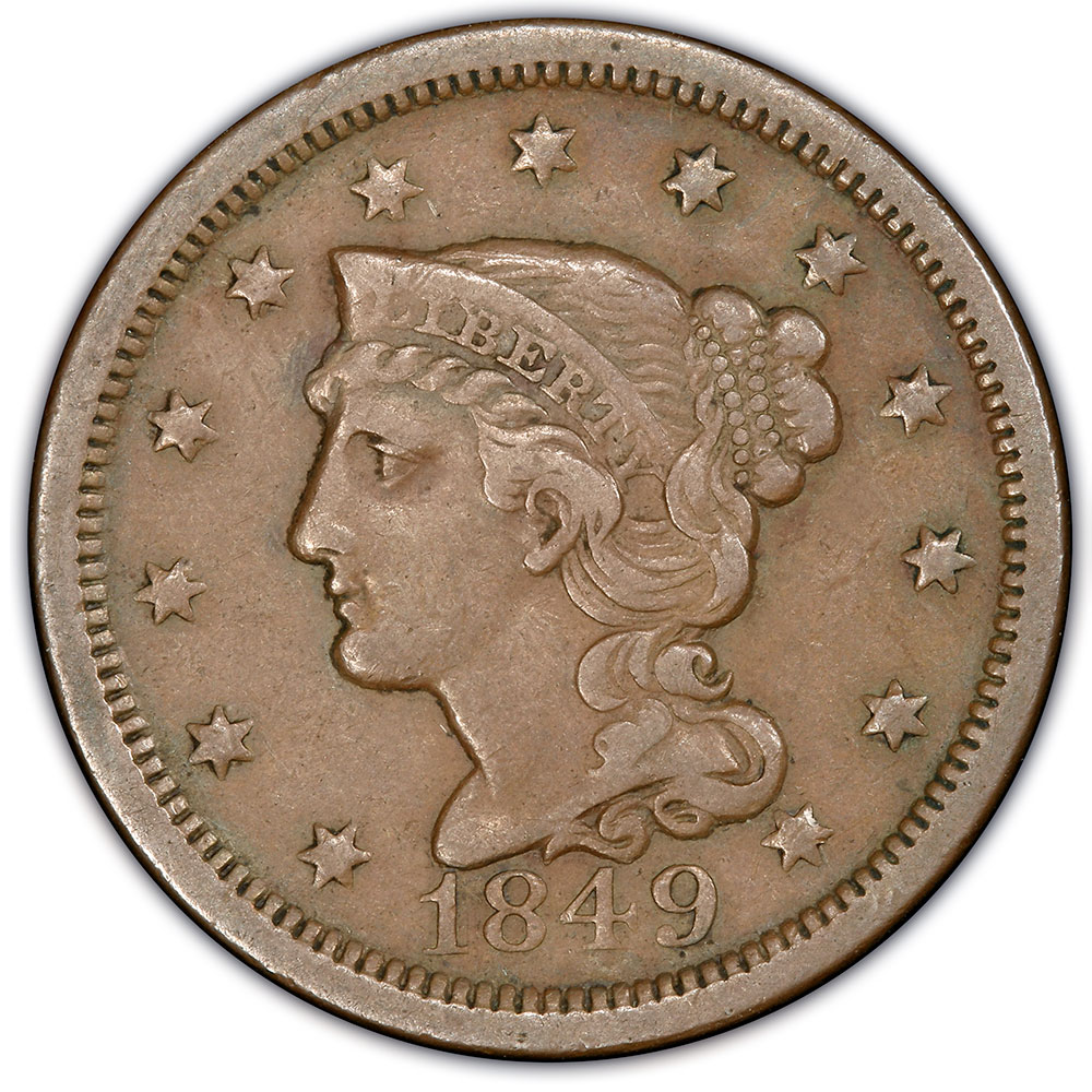 1843 Braided Hair Large Cent VF30