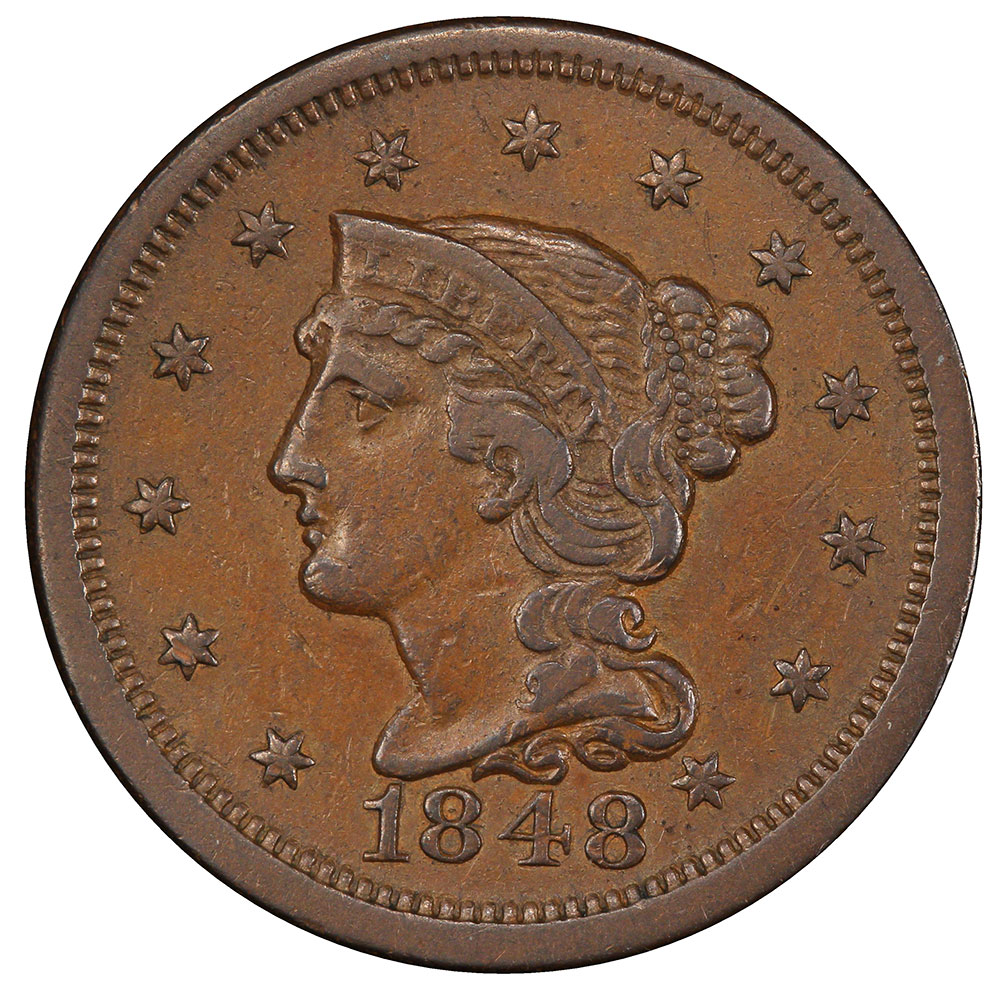 1849Braided Hair Large Cent VF20