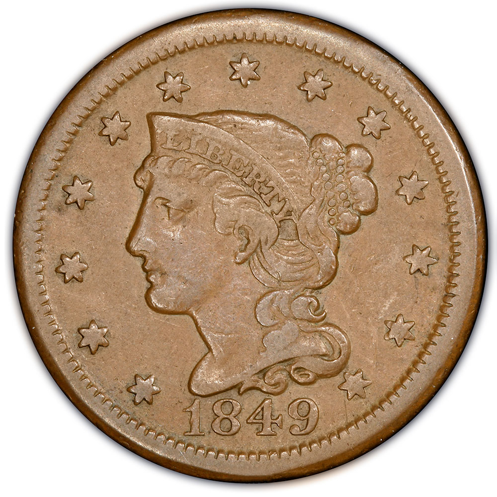 1853 Braided Hair Large Cent VF35