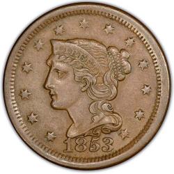 1853 Braided Hair Large Cent XF40